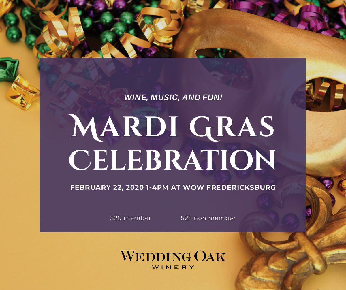 Laissez les bon temps rouler!  ⚜️ Join us for our Mardi Gras Party this Saturday at our Fredericksburg tasting room. 

do512.com/events/2020/2/… via <a href="/Do512/">Do512</a> 🍷

#MardiGras #Wine