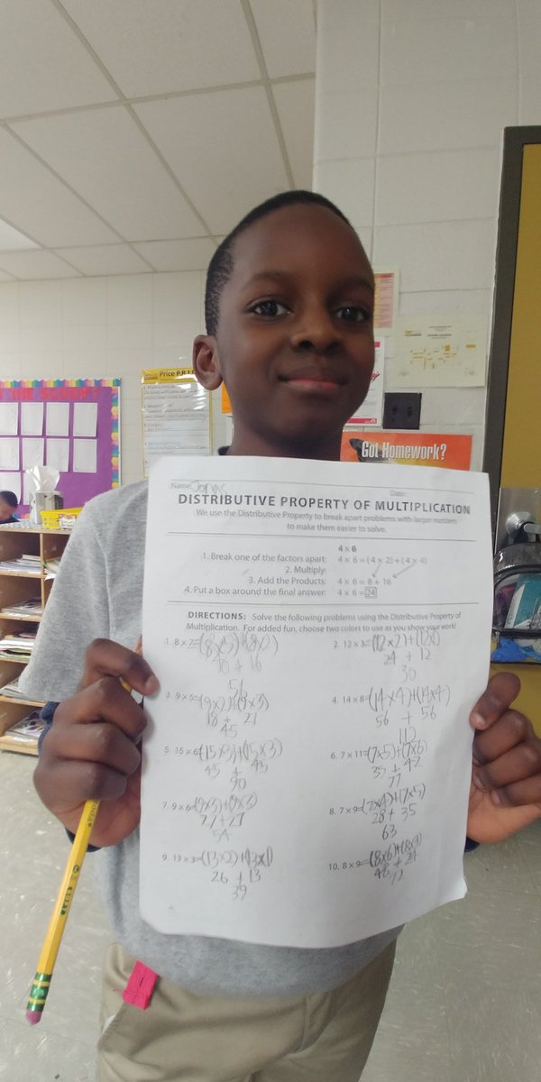 I love when students show their work! <a href="/PriceOwls/">Price Elementary</a> 3rd grade scholars demonstrating their skills on using the distributive property.