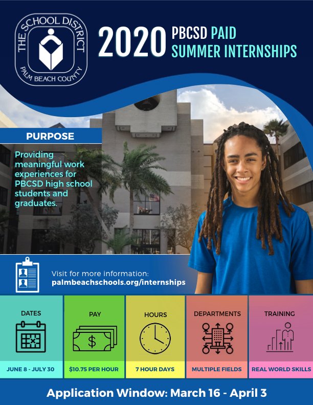 carlene_millen's tweet image. We are super excited to announce we will be hiring Student Interns in our District again this summer.  Please help spread the word.  @pbcsupt @gonzalo_lacava @SDPBCProfDev @LeadPalmBeach