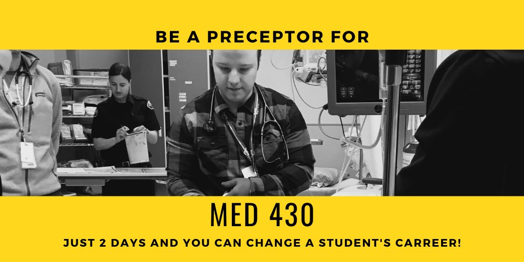 We need Preceptors to sign up for MED 430 this year! For more info or to register email us at dlri@ucalgary.ca - Just 2 days of your time and you can make a big difference in a med student's career! #RuralMed #RuralHealthMatters #MedEd