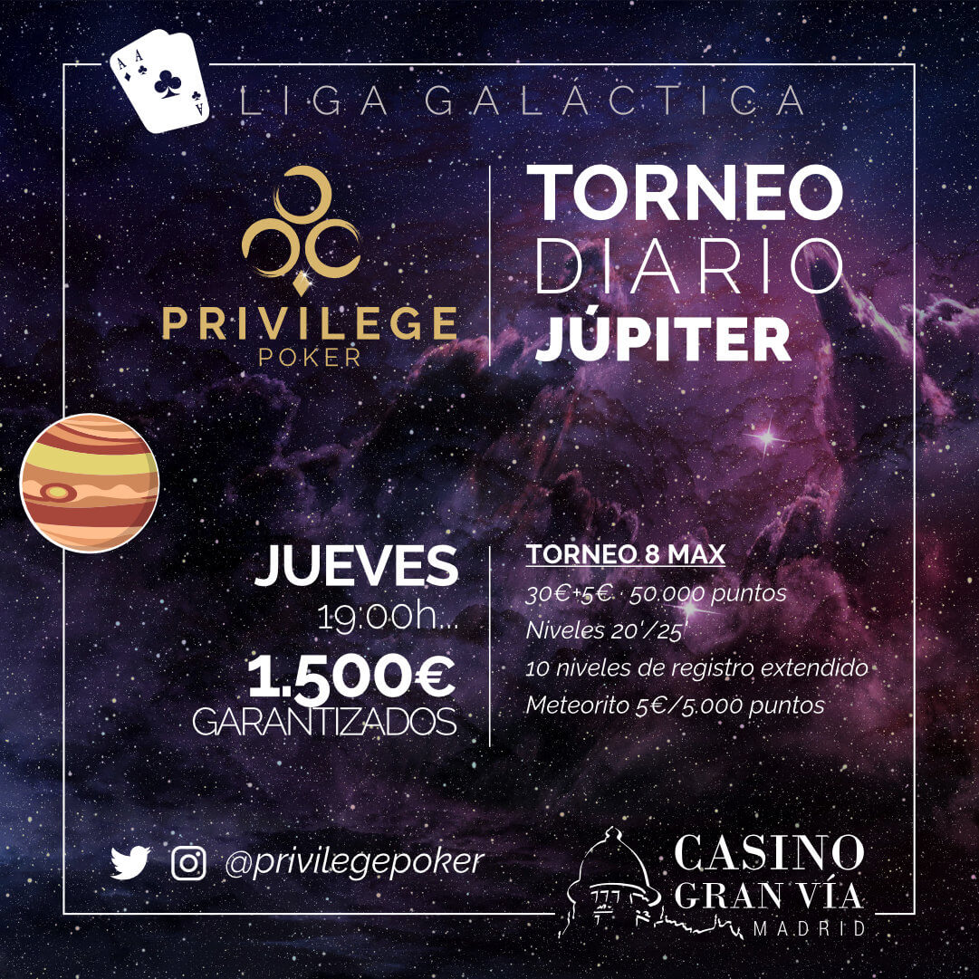 CasinoGVPoker's tweet photo. Y mañana...
TORNEO KAPPA 4K€ GTD
en @CasinoAranjuez
🎟 https://t.co/YM5pl8Fvpz
TORNEO JÚPITER 1,5K€ GTD
en @CasinoGranVia
🎟 https://t.co/l7WkJGlKoG
#PokerWeek .. https://t.co/Lmlq6QTpKo
