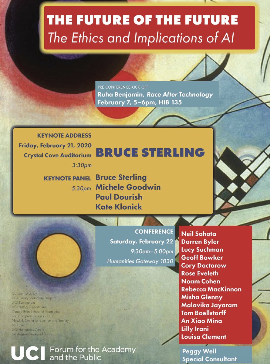 This year’s <a href="/uciforum1/">uciforum</a> tackles “The Future of the Future: The Ethics and Implications of #AI” ft. a number of <a href="/UCIrvine/">UC Irvine</a> faculty, including UCI Law’s <a href="/LSongRichardson/">Song Richardson</a>  <a href="/michelebgoodwin/">Michele Goodwin</a> <a href="/davidakaye/">David Kaye</a> <a href="/neil_sahota/">Neil Sahota (萨冠军)</a>. Join us Feb. 21-22 #UCIForumAI sites.uci.edu/aiethics/