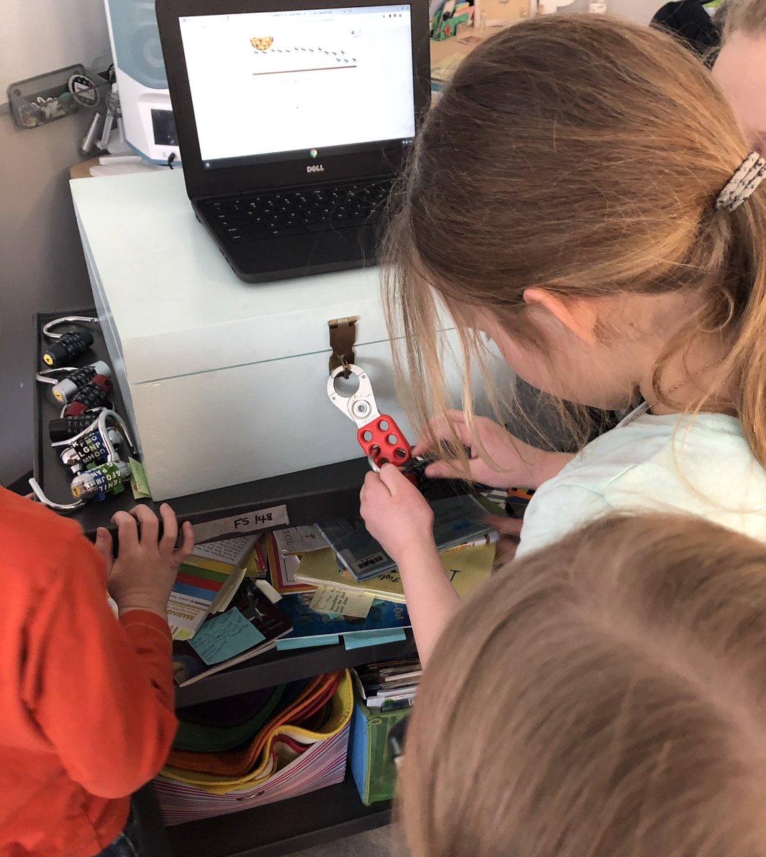 misspasmasclass's tweet photo. Happy 💯 Day! Becoming Number Ninjas today. We had five tasks to complete, including a Breakout! Thanks to TA for capturing the reveal. @breakoutEDU #100day #whfelementary #eipsteaches https://t.co/Dzxeqk8lFI