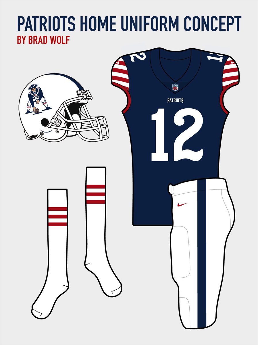 Brad Wolf On Twitter Here S My Patriots Uniform Concept For The Uniwatch Redesign Contest My Overhaul Includes An Updated Pat Patriot Logo The Removal Of Silver Gray And A Custom Number Font White