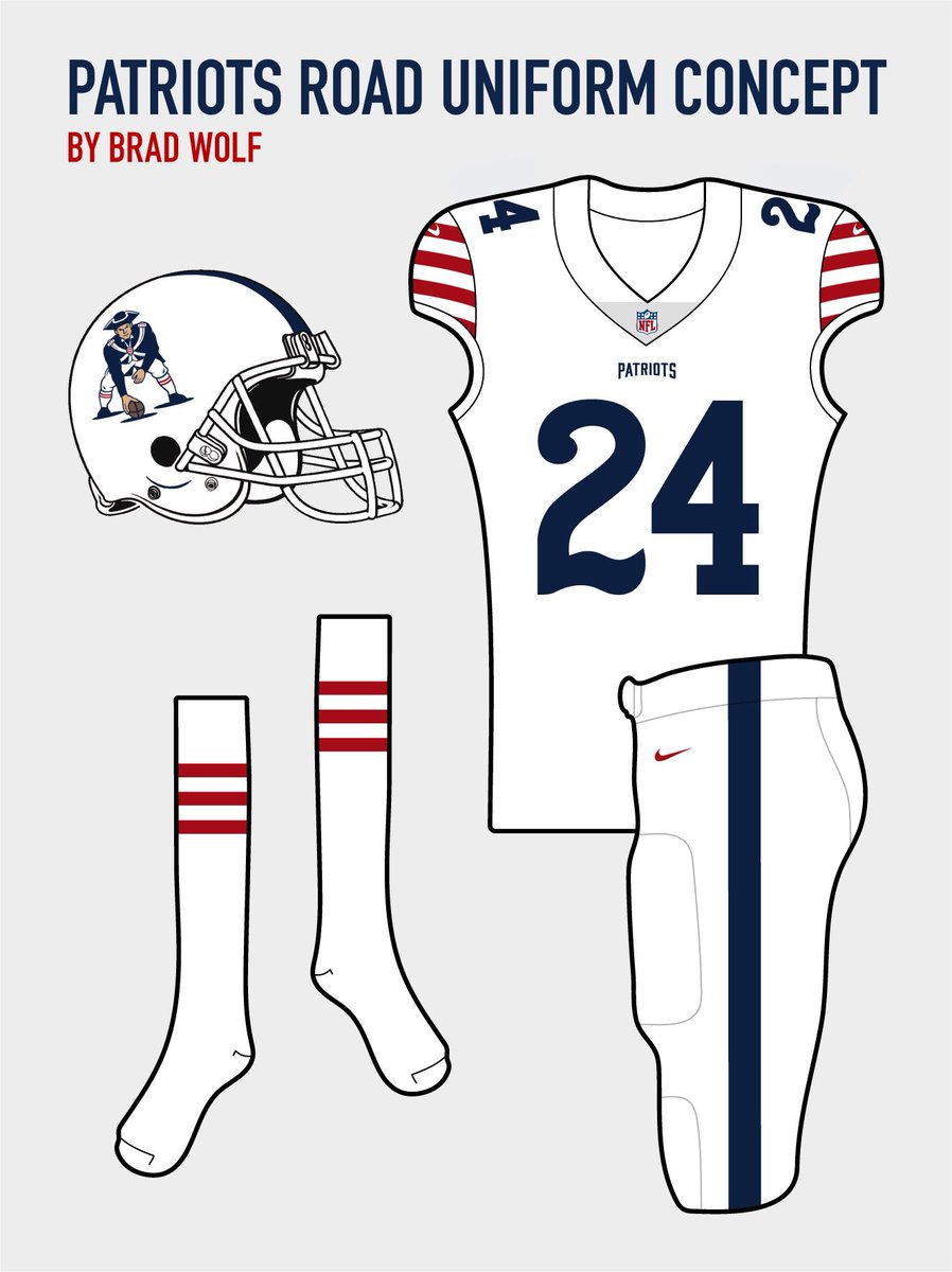 Brad Wolf On Twitter Here S My Patriots Uniform Concept For The Uniwatch Redesign Contest My Overhaul Includes An Updated Pat Patriot Logo The Removal Of Silver Gray And A Custom Number Font White