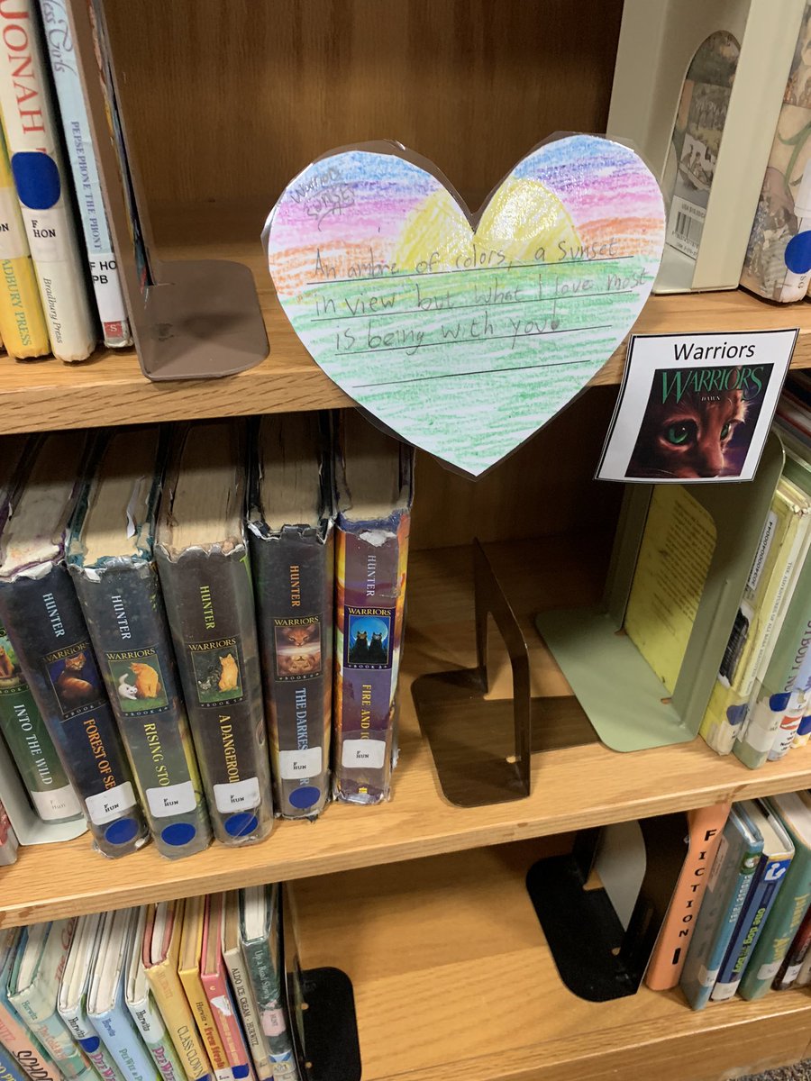 librarian_brit's tweet photo. Students showed love to their favorite books by writing valentines to them. The @BriarcliffES library is filled with students’ love of books! And I have even more to hang #wonderwake #BESstarsofpositivity https://t.co/n965dl6eMA
