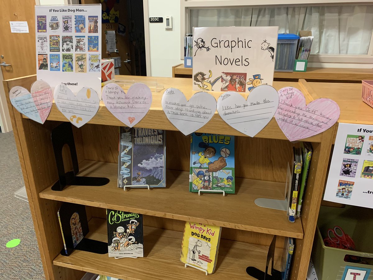 librarian_brit's tweet photo. Students showed love to their favorite books by writing valentines to them. The @BriarcliffES library is filled with students’ love of books! And I have even more to hang #wonderwake #BESstarsofpositivity https://t.co/n965dl6eMA