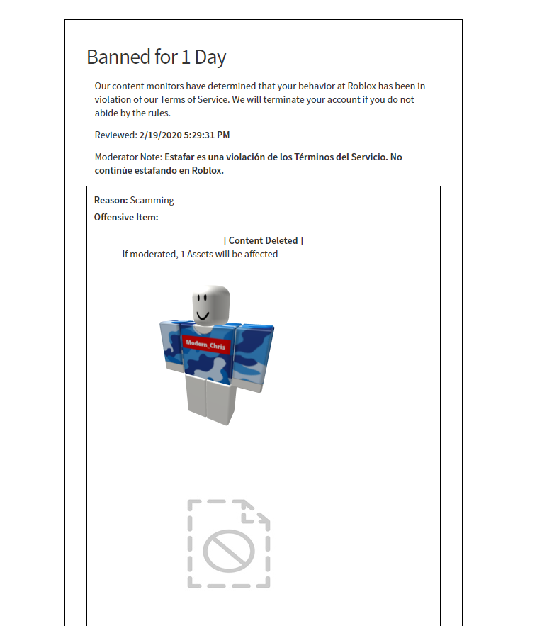 Chris On Twitter Got Banned On Roblox For 1 Day Lol