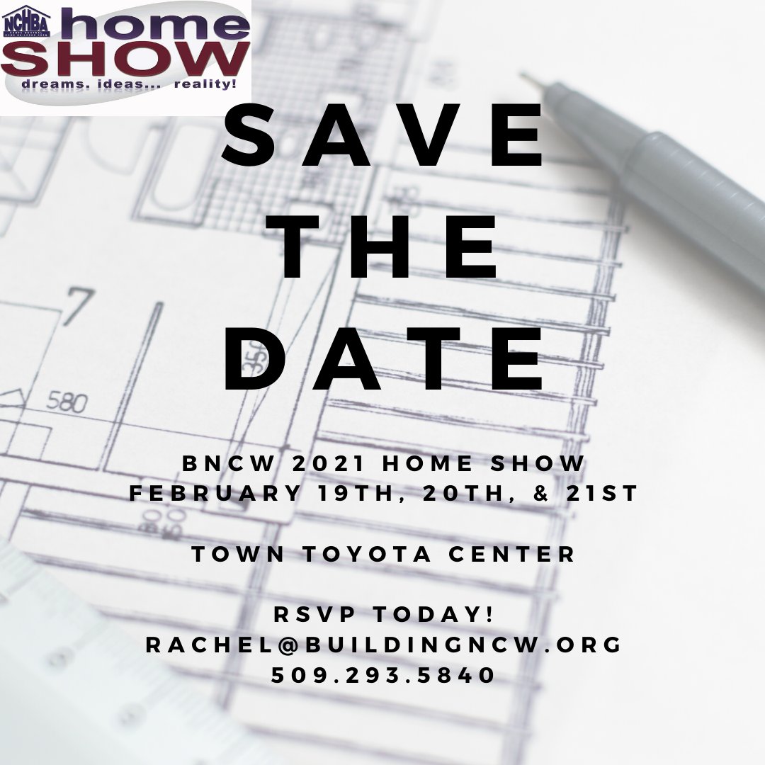 BuildingNCW's tweet photo. SAVE THE DATE FOR THE #2021BNCWHOMESHOW coming to you from the @TownToyotaCntr February 19th, 20th &amp; 21st, 2021! https://t.co/QyxEXQlCjB