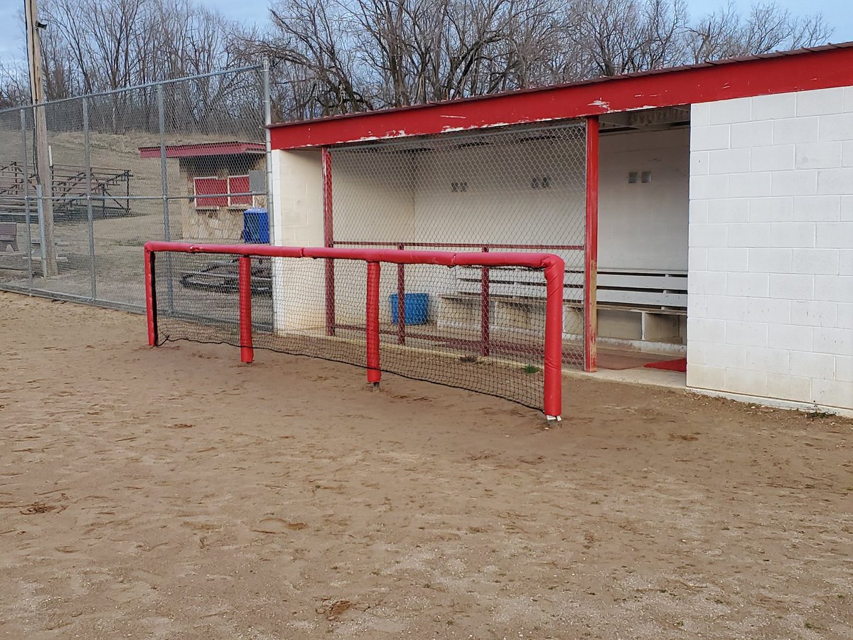 GVilleBsB's tweet photo. Padding and netting is up on the dugouts! Turned out great! https://t.co/dUwfXWy2DA