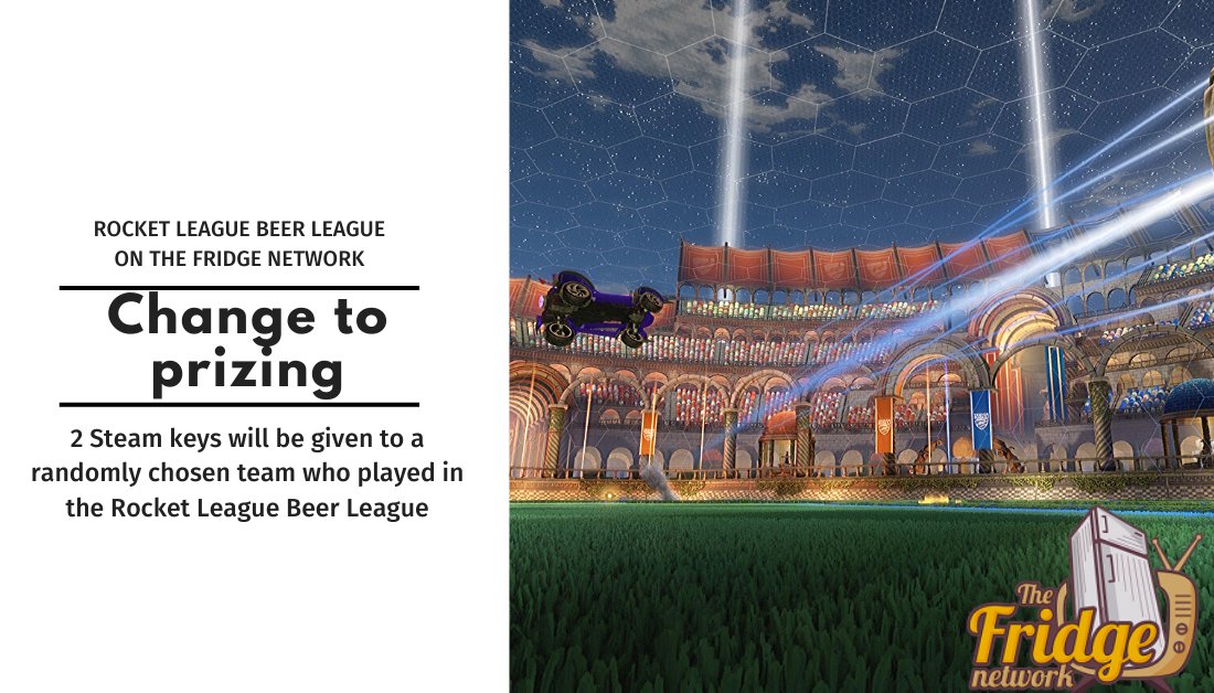 fridge_network's tweet photo. Important update for the Rocket League Beer League

We're changing how prizing works. Come check it out!
https://t.co/qbXNRuUcZJ to sign up. https://t.co/dIlpbkcRoS