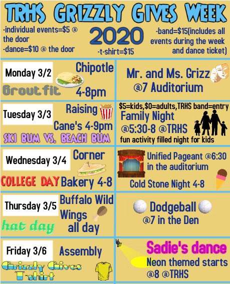 Updated Schedule, with Mr. &amp; Ms. Grizz starting @7!