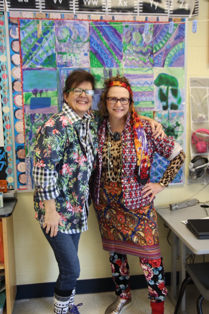 HST_YCDSB's tweet photo. There was no shortage of wacky wardrobe today amongst the primary teaching staff. Great #schoolspirit !!!#Carnaval #thewackierthebetter https://t.co/GiIYvw2KWk