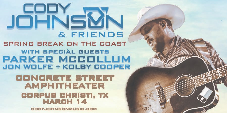 Corpus! Who’s ready for Spring Break On the Coast? Grab your tickets and don’t miss the party with my buds <a href="/ParkerMcCollum/">Parker McCollum</a>, <a href="/jonwolfe/">Jon Wolfe</a> and <a href="/KolbyCooper_/">Kolby Cooper</a> at <a href="/ConcreteStreet/">Concrete Street Amphitheater</a>. Get your tickets at cojo.us/tour