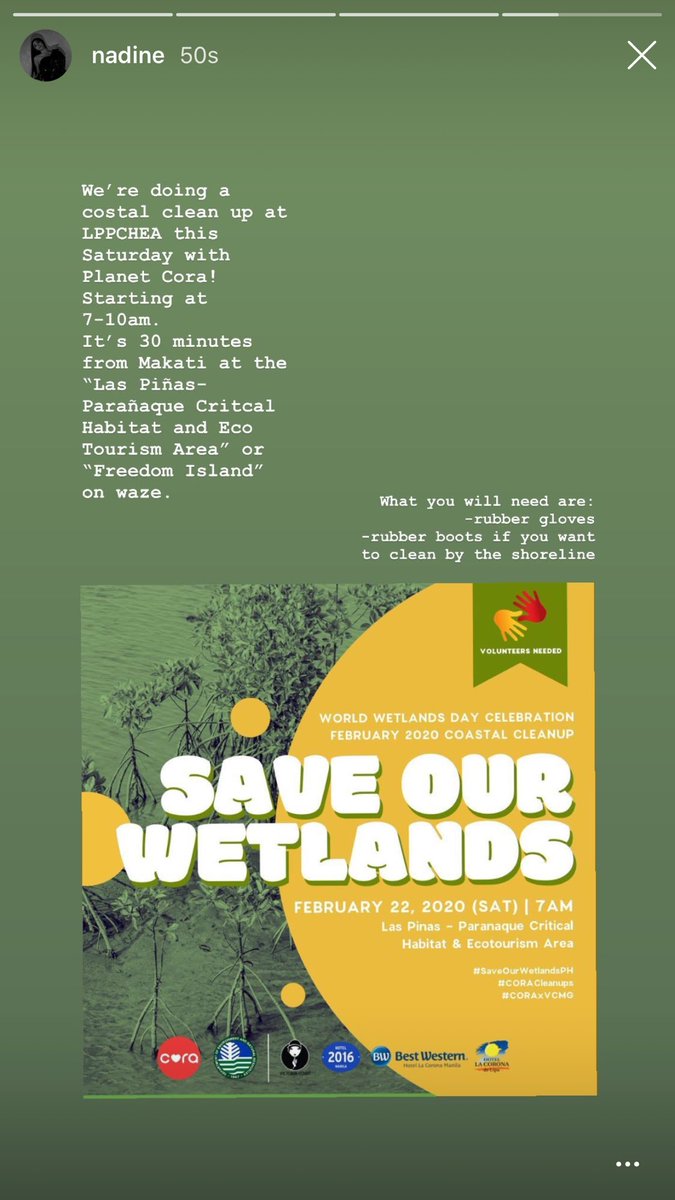 encouraging people to volunteer for the coastal cleanup to help save our wetlands nadine igs (February 20, 2020/angiemeadking)