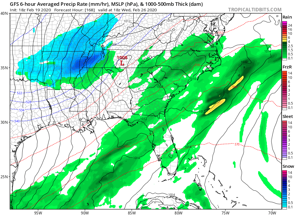 JacobWoodsWx's tweet photo. #westkywx #snowlesswinter Well would ya look at that...another GFS fantasy snowstorm. Isn't it cute. C'mon now this thing deserves a bow on it. https://t.co/mewknLijBS