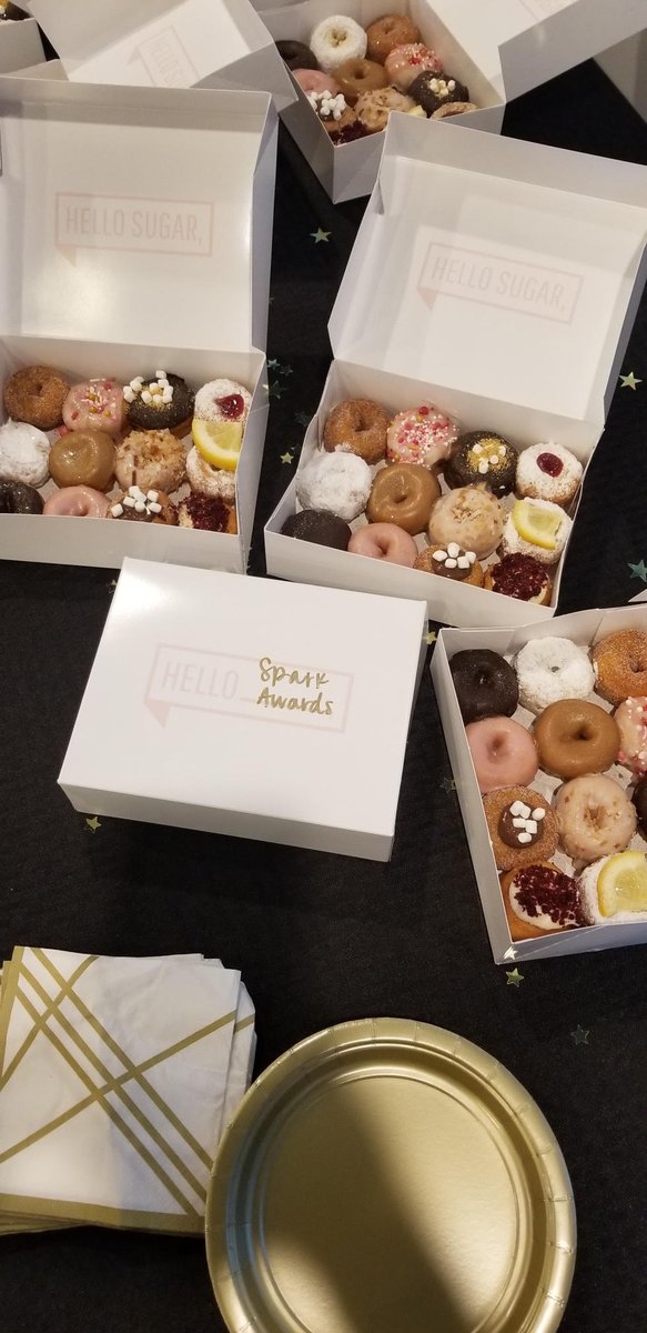 SpoMarCom's tweet photo. Come for the #sparkawards2020, stay for the Hello Sugar #doughnuts ✨ The drop off party at Rogue Heart Media is off to a pretty sweet start! See you all here soon! 🍩 🍾 🥂

#marcom #spomarcom #sparkawards https://t.co/GxfnIAEayB