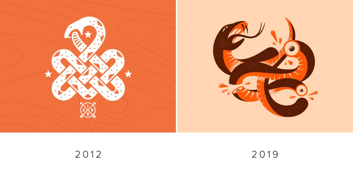 tyohmy's tweet photo. @titusmith 2012 snake vs. 2019 snake https://t.co/Qo24ILDhXk