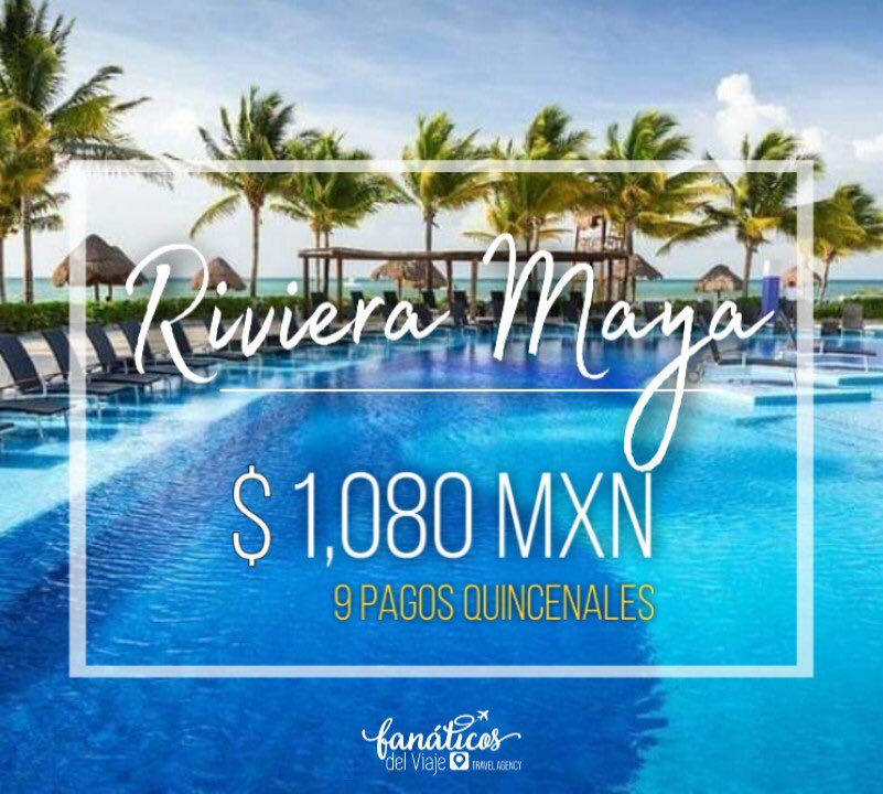 FansDelViaje's tweet photo. 🔵Viaja a la #playa en #Verano🔵
Con los pagos quincenales del #PlanFan ✅
#RivieraMaya en 9 pagos de $1080 pesos quincenales por persona.
Incluye:
🔹Avión viaje redondo
🔹traslados
🔹4 días / 3 noches
🔹Hotel a pie de playa
🔹Todo Incluido
Solicita más info.
#FansDelViaje https://t.co/tCWI38L0a4