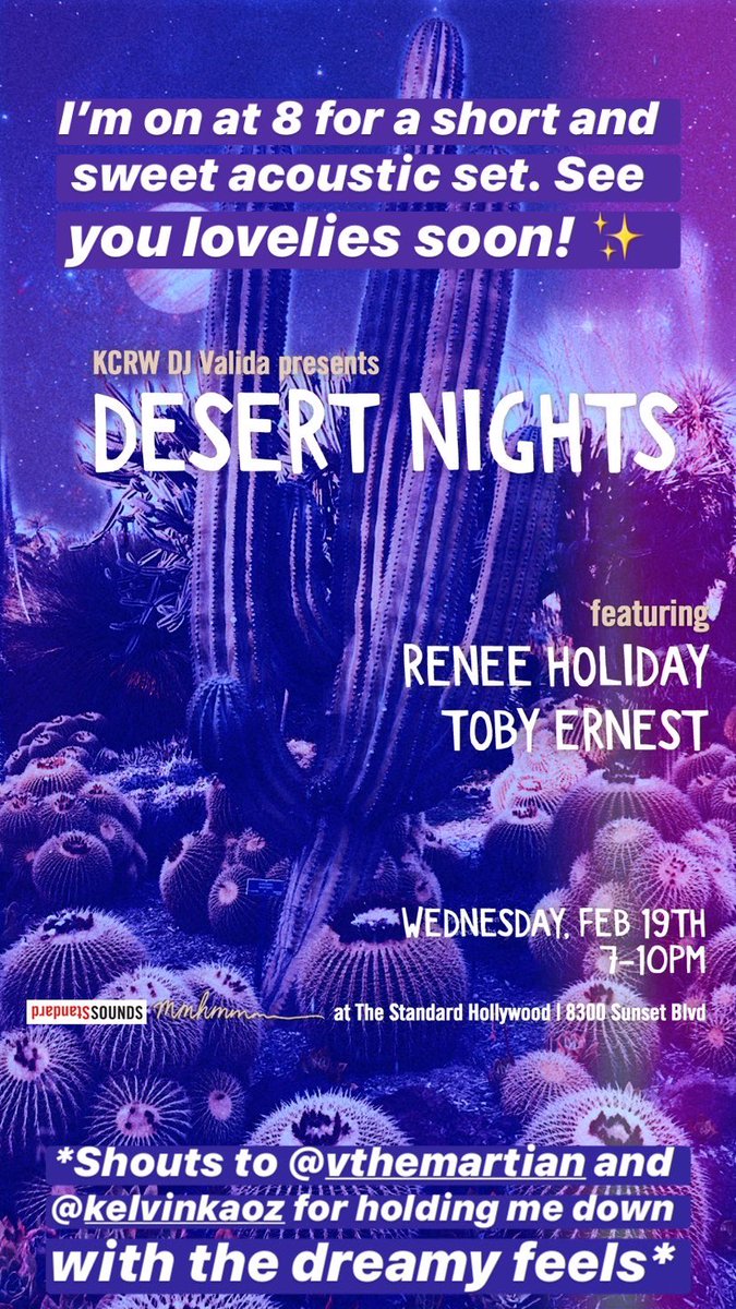 Hi LA beauties...Short and sweet acoustic set tn at the standard. I’m on at 8 ✨✨✨