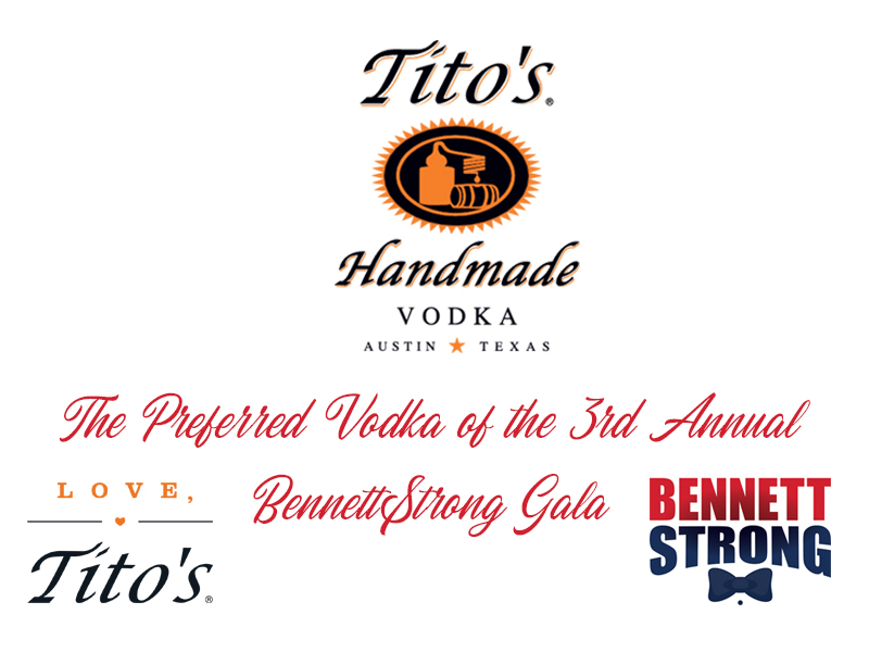 Thanks to one of our sponsors, Tito's Handmade Vodka @TitosVodka, for being the preferred vodka of the 3rd Annual BennettStrong Gala! Need tickets to the event?! You still have time.  Bennettstrong.org/gala for tickets. #BennettStrongGala #TitosHandmadeVodka