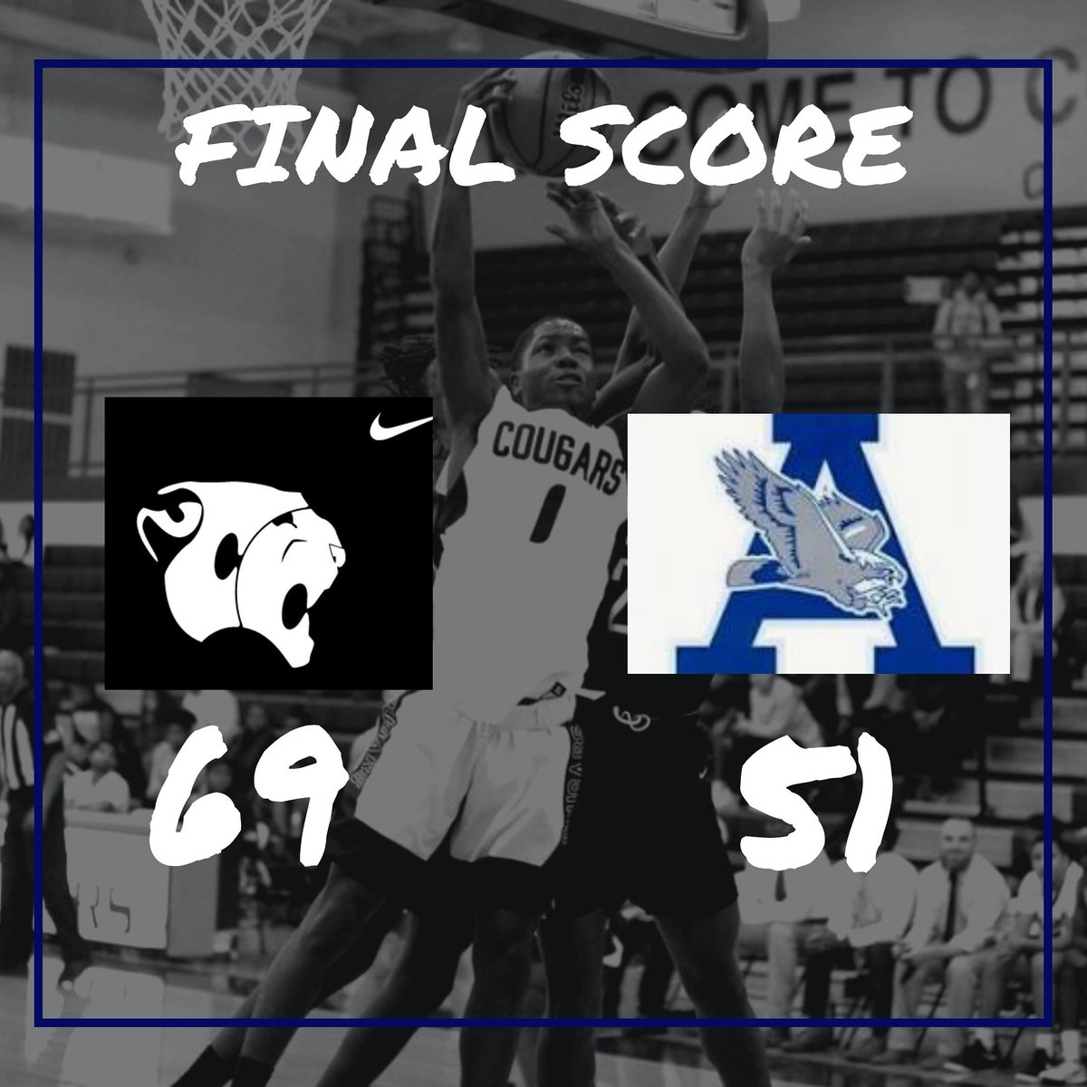 CCountyHoops's tweet photo. Final Score from the Cougar Den. The Cougars advance to the next round of the playoffs and will face Myrtle Beach at home Saturday 7pm. #EarnedNotGiven https://t.co/F65pkYIwCt
