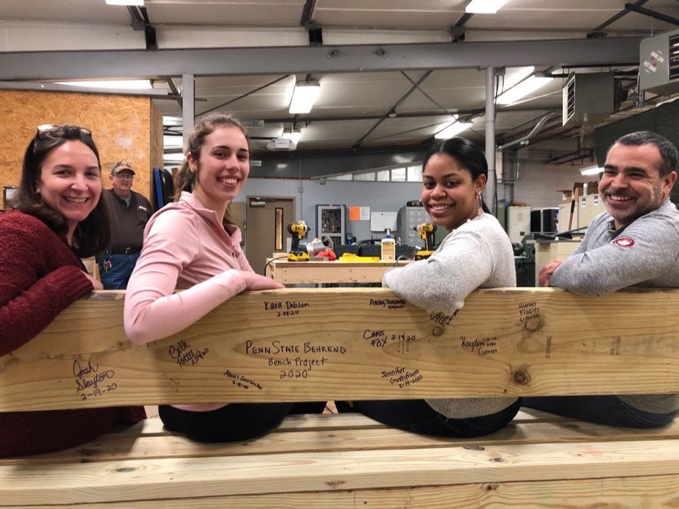RyKaiWright's tweet photo. Helped build a bench that will be donated and we all signed the back !💜🥰 

SN: This event ran a little over time so the others already left... #ASBTrip #PSU #communityservice https://t.co/i8EHWv4Z98