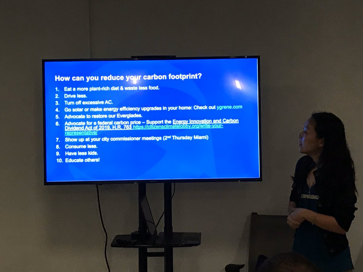 JPRitten's tweet photo. What you can do to reduce your #CarbonFootprint from the #ClimateWorkshop at The #SustainabilityHub at @MIAMIIRONSIDE https://t.co/QhweE6HUVR