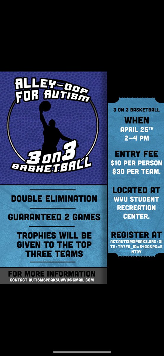 ‼️‼️‼️ Spread the word for our 3-on-3 basketball tournament! Sign up below!!

act.autismspeaks.org/site/TR?fr_id=…