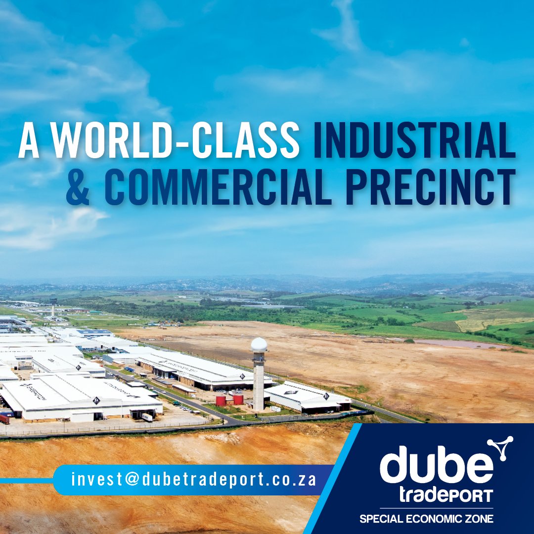 DubeTradePort's tweet photo. Discover #DubeTradePort #SpecialEconomicZone - the only facility in Africa with an international airport, cargo terminal, warehousing, offices, retail, hotels &amp; agriculture. 
Position your business NOW: invest@dubetradeport.co.za
#SEZ #SouthAfrica #DubeTradeZone #KwaZuluNatal https://t.co/0MhRGEfOHf
