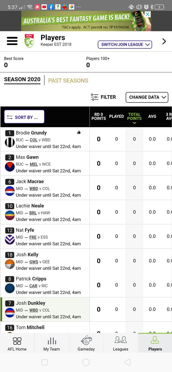 Sarahlucken's tweet photo. What's going on?!! This is our waiver list AFTER completing our keeper league draft. These players are all in teams and on waiver simultaneously @Supercoach @al_superfooty #SuperCoach https://t.co/yhoH9Gck99