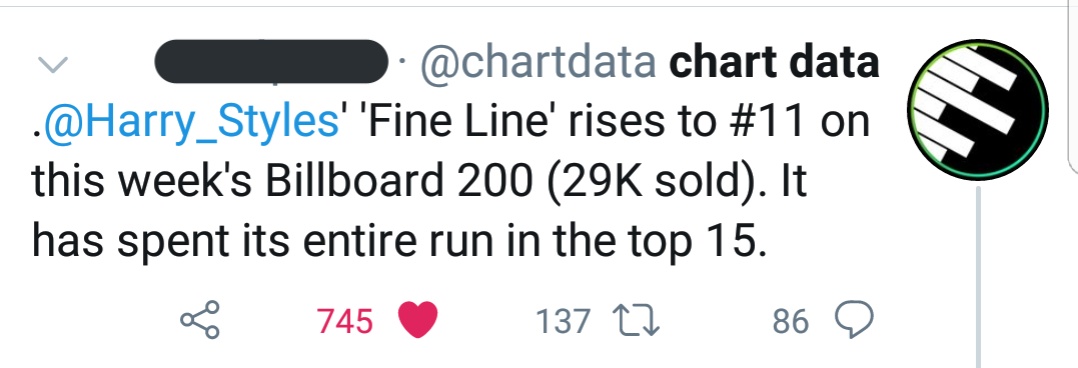 - "Fine Line" rises to #11 on this week Billboard 200 chart. It has spent 7 weeks on top 10, 2 at #1 and its entire run on top 15.- "Adore you" has sold over 800k units in the US.- "Fine Line" is the #9 best selling album in thr US in 2020 despite being released in 2019.