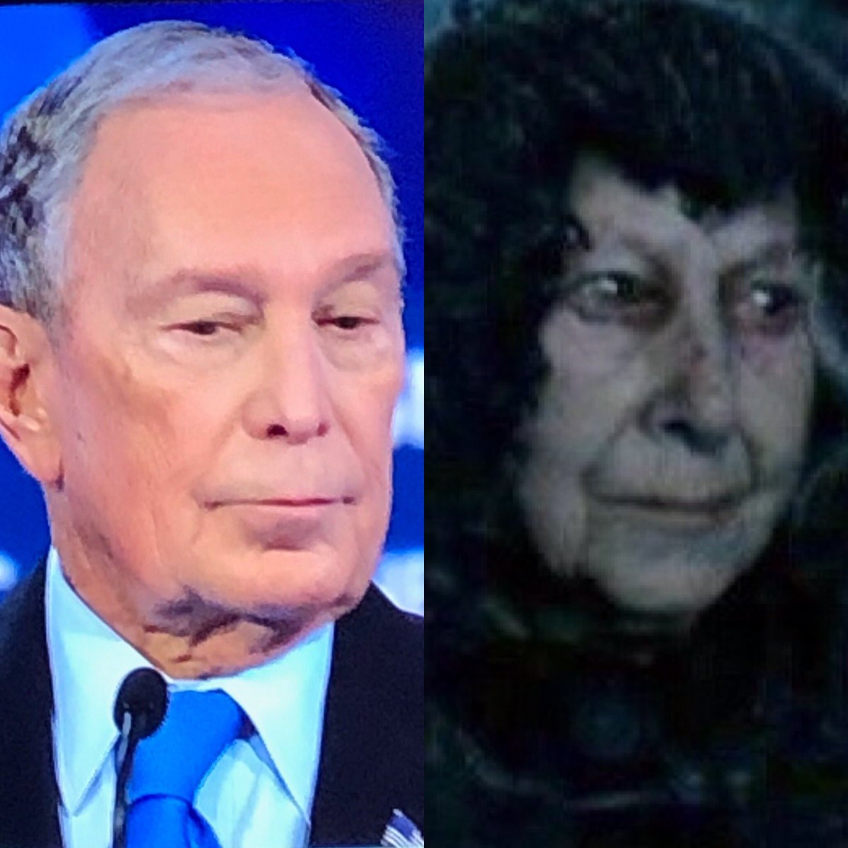 Mike Bloomberg has a celebrity doppelgänger and it is Bathilda Bagshot’s corpse with a snake inside it