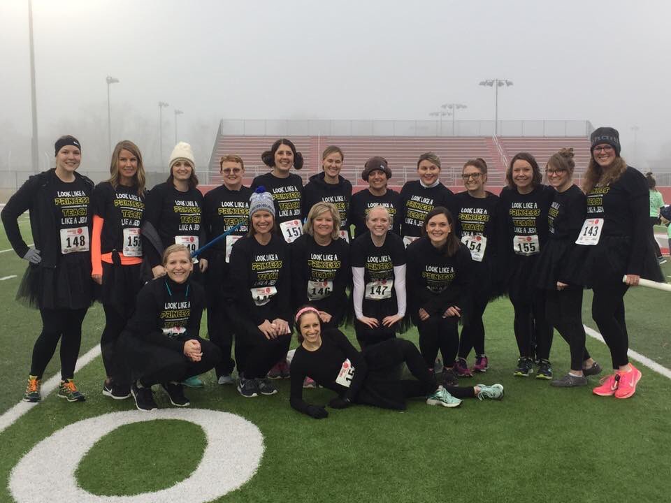 LincolnPrin's tweet photo. One more day until Gameball Run! We’ll have 115 student runners and 31 staff runners participating! Here we are two years ago...Look like a princess; teach like a Jedi! #gameballrun #LoveLearnLeadLincoln https://t.co/ITX4265hqg