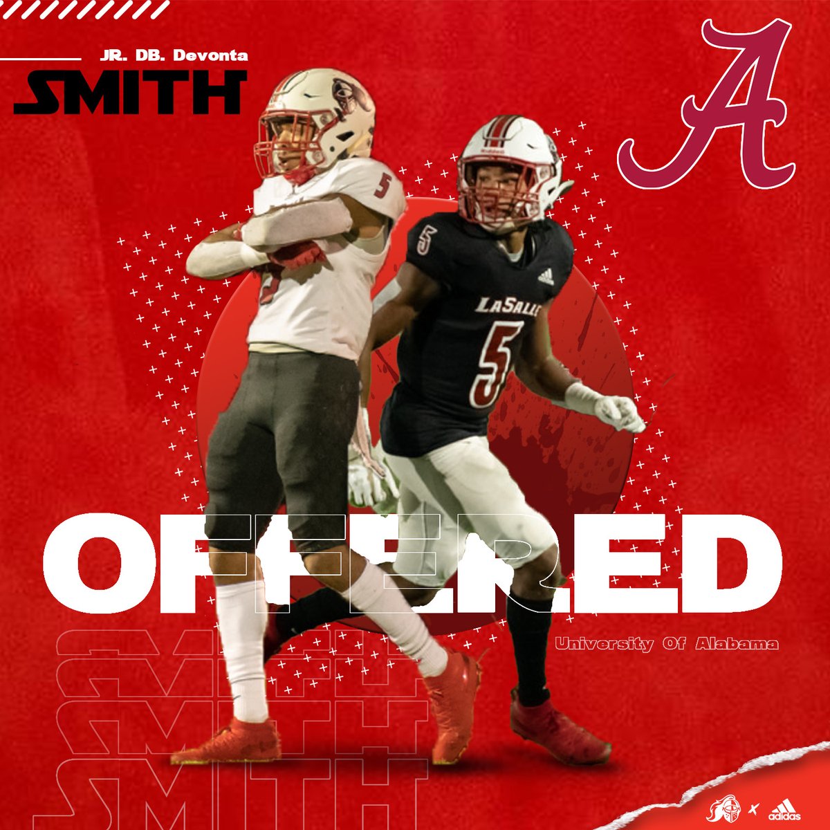 La Salle Football (@ls_lancerfb) on Twitter photo Congratulations to JR. DB. <a href="/Prince_Tay_/">🥀Devonta Smith🥀</a> for receiving an offer from <a href="/AlabamaFTBL/">Alabama Football</a> tonight! #LRD #BamaFactor #RollTide
#WWM #Mission59 Congratulations to JR. DB. <a href="/Prince_Tay_/">🥀Devonta Smith🥀</a> for receiving an offer from <a href="/AlabamaFTBL/">Alabama Football</a> tonight! #LRD #BamaFactor #RollTide
#WWM #Mission59
