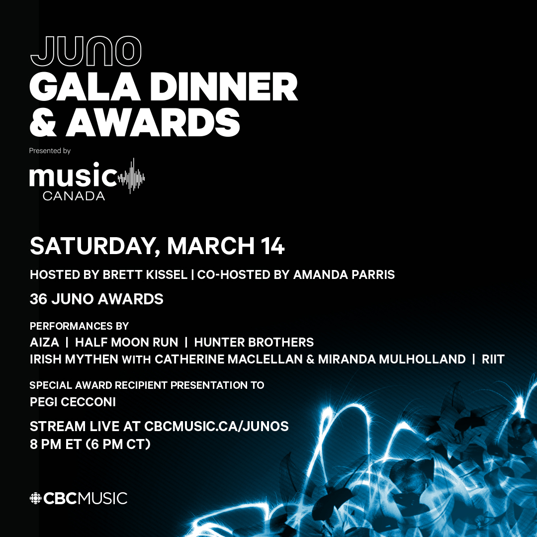 TheJUNOAwards's tweet photo. #ICYMI @BrettKissel will host the 2020 JUNO Gala Dinner &amp; Awards Presented by @Music_Canada on March 14. 

Co-hosted by @amanda_parris, see performances by @irishmythen w/ @CatMacLellan &amp; @miramulholland, @halfmoonrun, @Hunterbros, @riit_music &amp; @aizabby! #JUNOS https://t.co/Z7pgMyCk3q