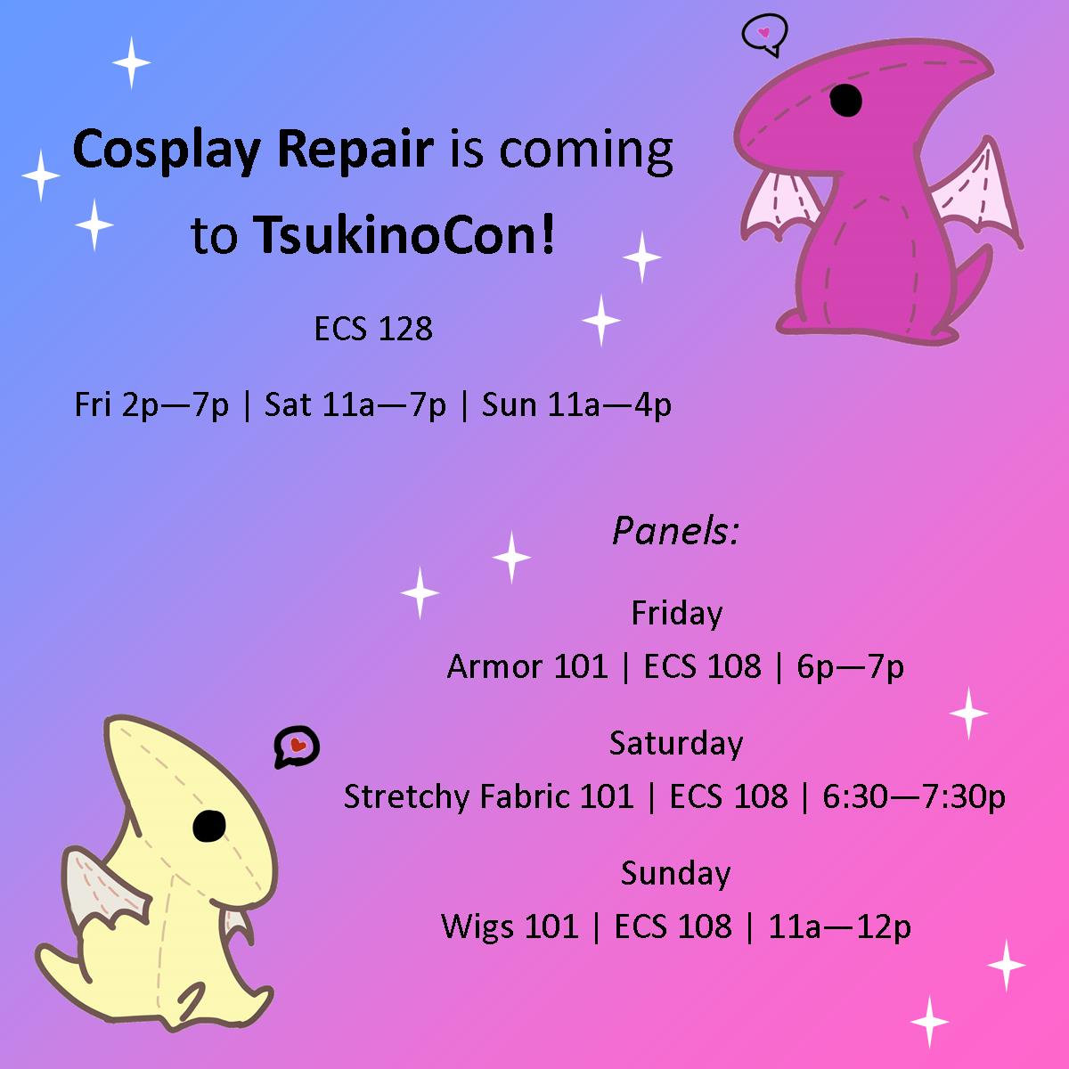 CosplayRepair's tweet photo. Cosplay Repair will be at TsukinoCon 2020! See you there! #cosplayrepair #cositbreaks #tsukinocon https://t.co/sK89qAs1R7