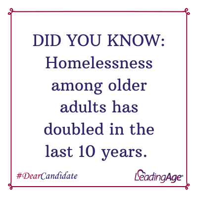 LeadingAge's tweet photo. #DearCandidate: Did you know that #homelessness among older adults has doubled in the last 10 years? @joebiden @petebuttigieg  @amyklobuchar @BernieSanders @ewarren @Mike2020 #DemDebate #incomeinequality #Election2020 https://t.co/NtxR93nDu3