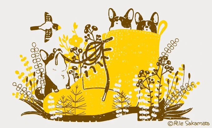 #これを見た人は黄色の画像を貼れ
こういう感じのタグが流行ってからTLがいろんな色の絵で埋められていてとてもキレイ✨
カラーは色違いのコーギーとカワラヒワ
二色の絵もまた描きたい 