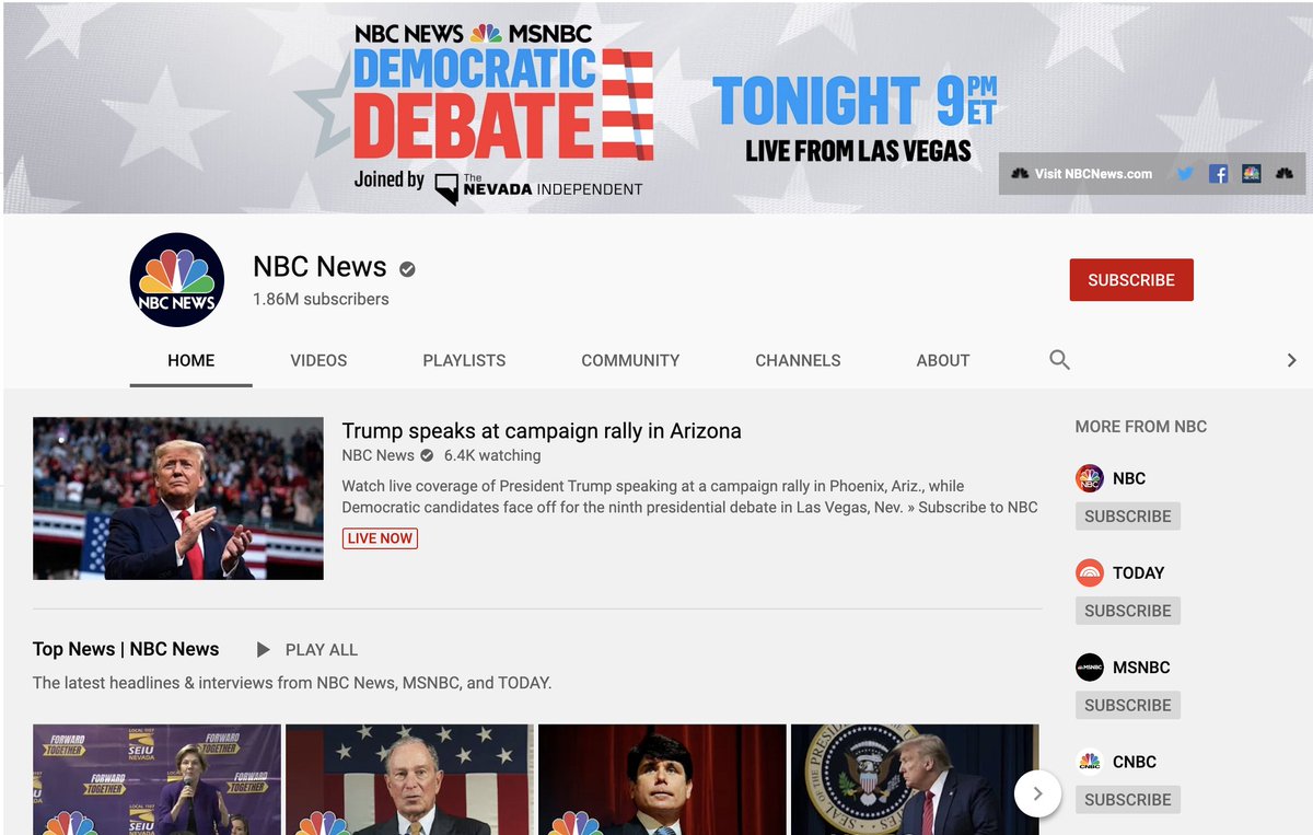 benjaminenno's tweet photo. Can't watch the #democraticdebate live on YouTube but @nbc will funnel me straighty over to the Trump rally instead. https://t.co/0OuA17WSeM