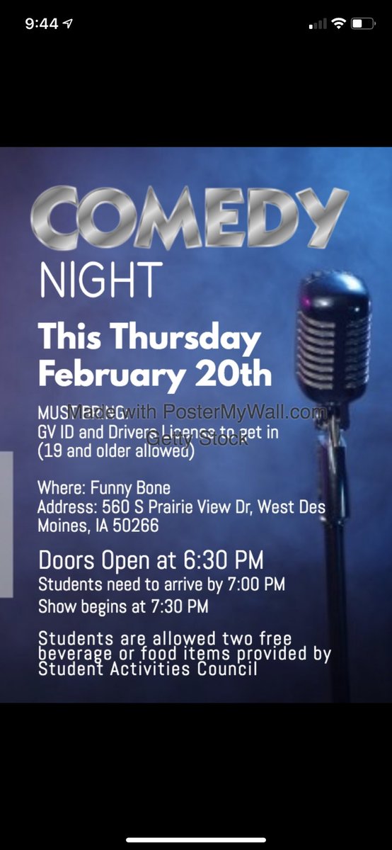 Free funny bone comedy tomorrow night!! Make sure to bring your GV ID and drivers license (for 19 years and older)