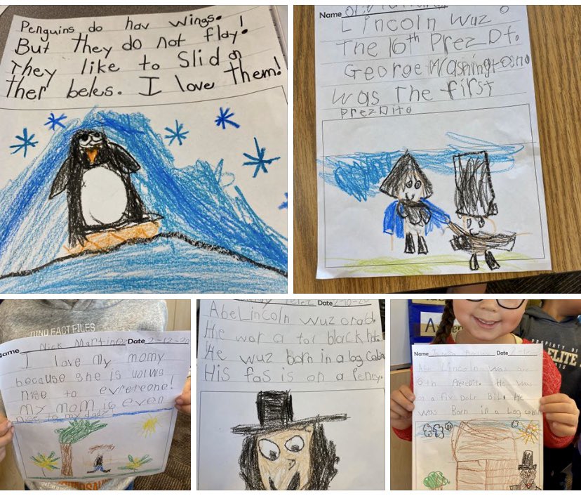 KerbsSuzy's tweet photo. Watching Kinder Kids evolve as writers is amazing! Can’t wait to see what they have to say each day! Writers rock! @GrantGrizzlies https://t.co/YG6zcchDwo