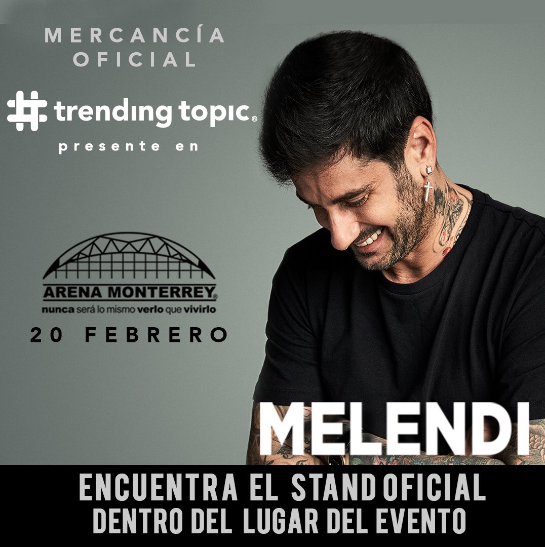 TTopicMX's tweet photo. Nos vemos mañana #Monterrey @MelendiOficial en @ArenaMtyOficial 
Busca la mercancía oficial DENTRO 
de la Arena 👚👕🙌

#dínoalapiratería #trendingtopicmx https://t.co/grOep8TuxA