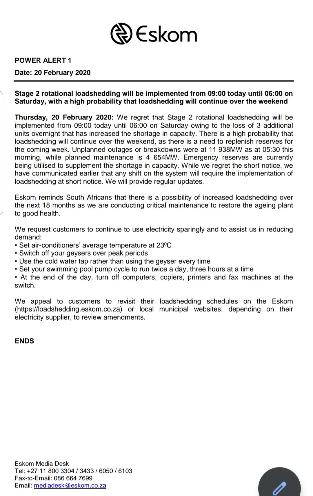 Eskom: Stage 2 load shedding implemented till Saturday ...