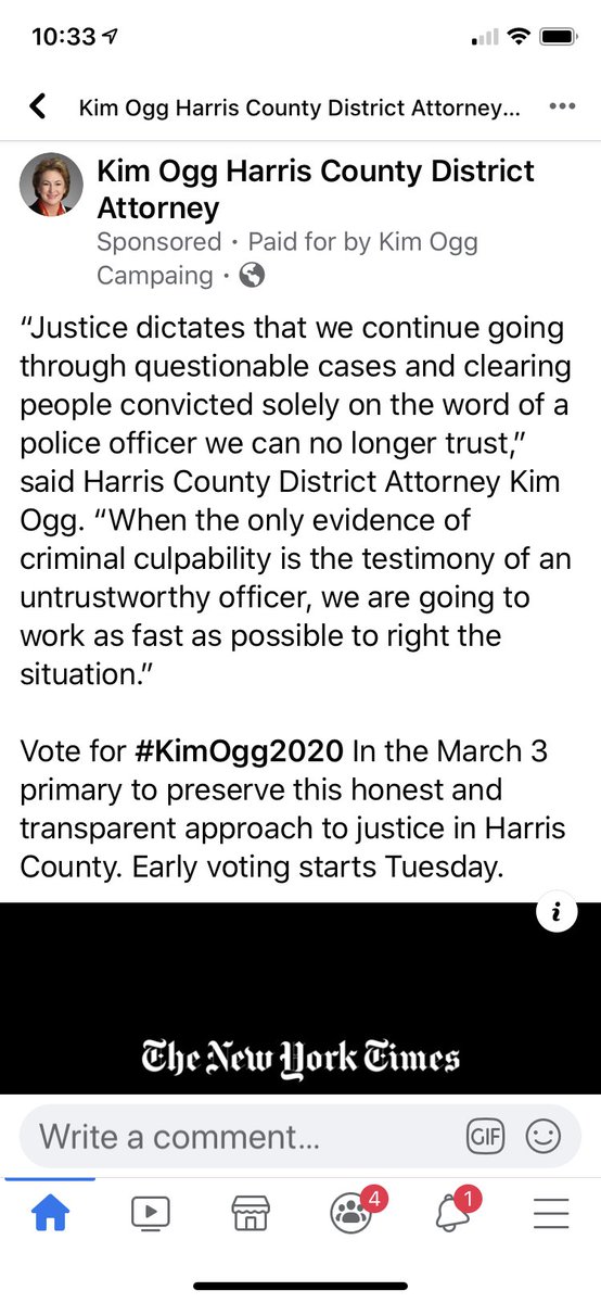 TexasElsa's tweet photo. Who says Iโm hard on the incumbent #HarrisCountyDA ? Not me. Right now Iโm giving some helpful advice to fix their FB ad that says โKim Ogg Campaing.โ Youโre welcome. https://t.co/vUhR60mztv