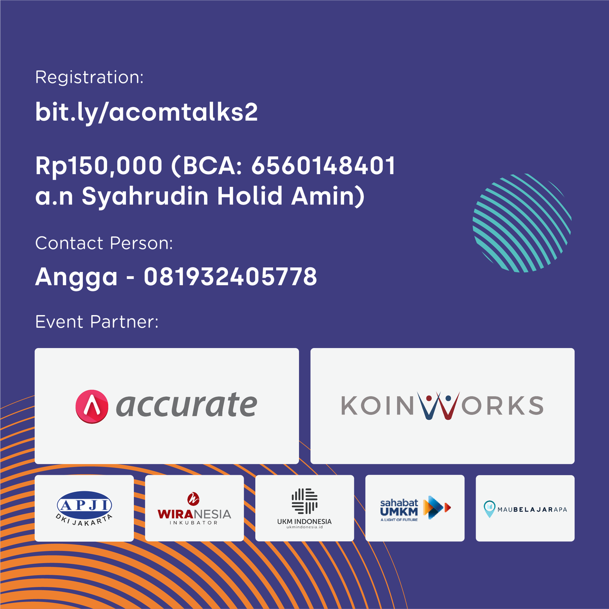 accurateid's tweet photo. [Jakarta] ACOM Talks Vol. 2: Ciptakan Momen Menarik Lewat Konten Visual Ciamik

Rabu, 26 Februari 2020⁣

MNC x Kolega⁣, Jakarta Pusat
⁠
Pendaftaran:
https://t.co/T51whJYcbM⁣ 🖱️⁠
CP: Angga – 081932405778
⁠
#event #eventjky #jktevents #workshopbisnis #accurate #bisnis https://t.co/g6rr6FFaT1