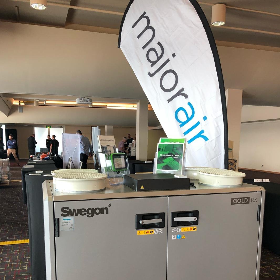 idealairgroup's tweet photo. #MajorAir is all set up and ready to go for today's @AIRAHnews Industry Night in Hobart!
Be sure to pop by and say hello to the team and check out our #Swegon GOLD unit! https://t.co/gZ6kKbzxFX