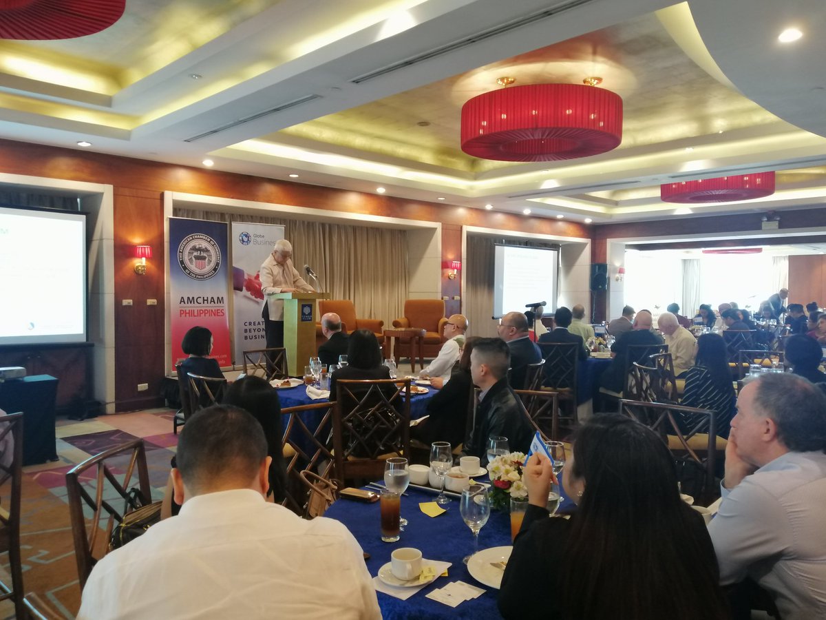 PHILEXPORTMNL's tweet photo. NOW: AmCham Committee Luncheon Meeting with a theme "Gearing Towards the Digital Age: Philippines DICT Updates."
DICT U/Sec. Eliseo Rio Jr. discussed the accomplishments of the department from 2016 to 2019, including the National Broadband Program.
#AmCham #PHILEXPORT https://t.co/oLUryZmJTy
