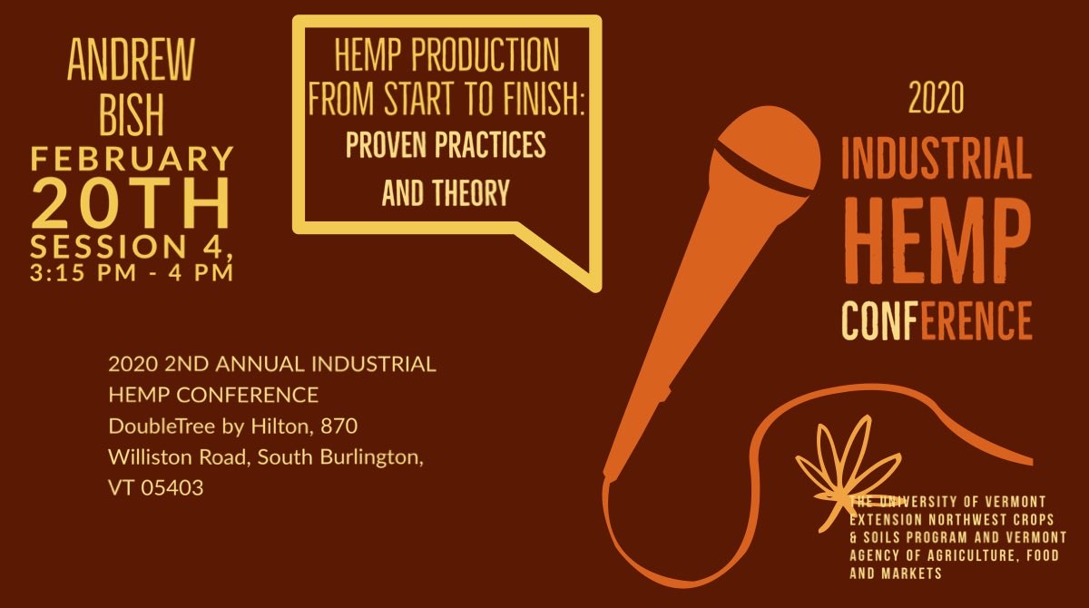 WorksHemp's tweet photo. Andrew Bish will be speaking at the 2020 Industrial Hemp Conference in Vermont 2-20-2020. Check it out if youβll be there! #hemp #hempbusiness #hempcon #hempoil #hempfarmers #vermont #nebraska #bishbuilt #hemplife https://t.co/4MoBIgxw6v