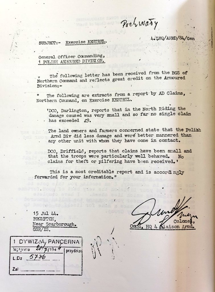 SilenceInPolish's tweet photo. Maczek's 1st Polish Armoured Div participate in Exercise 'Kestrel' in July 1944, before departing for Normandy.
Local farmers nr Scarborough state that the Poles "did less damage and were better mannered than any other unit with whom they have been in contact".
#HowManyPoints https://t.co/gHnZyqhKYB